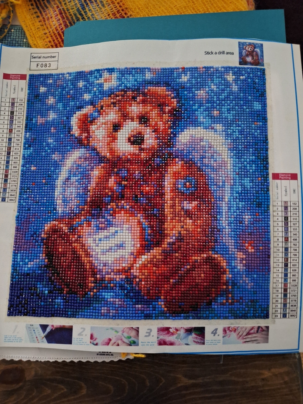Diamond Painting Teddy with Angel Wings - Blue Background